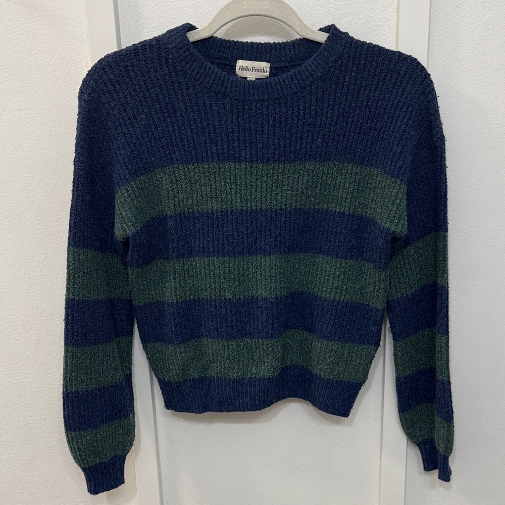 Cozy Striped Kids Sweater in Navy and Green